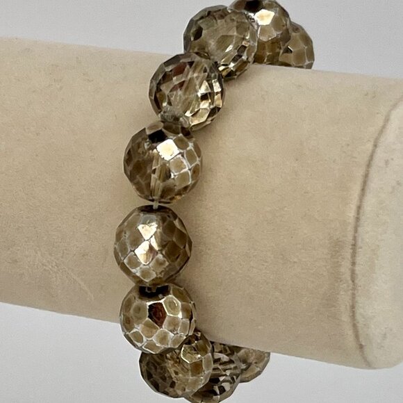 Faceted Czech Glass Fire Polished Gray Gold Crystal Chunky Bead Stretch Bracelet - Picture 10 of 16
